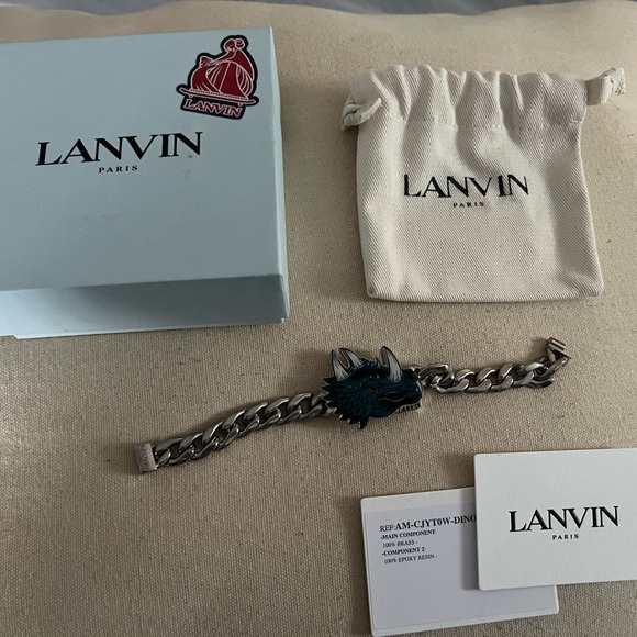 Lanvin Silver Chain Bracelet with Teal Dragon Motif - Picture 3 of 4